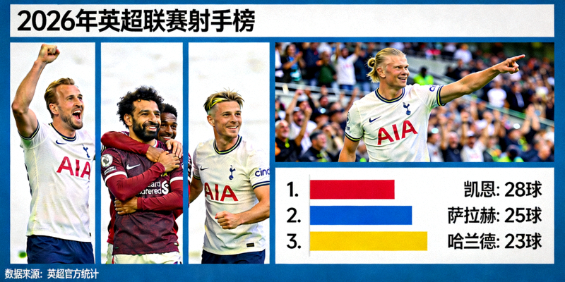 2026年英超联赛射手榜前三名球员庆祝进球数据图表
